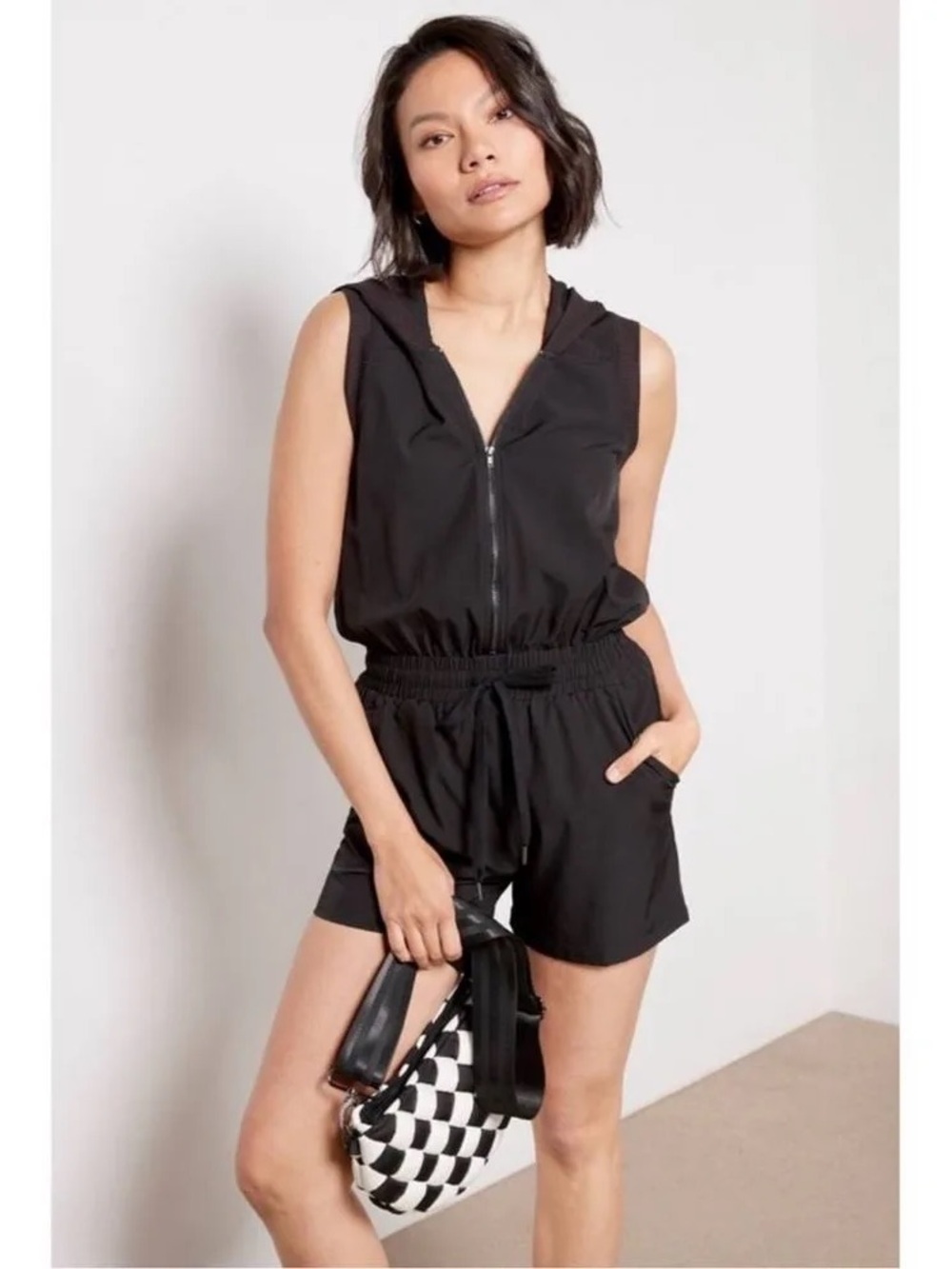 Evereve Scout Hooded Casual Romper In Black- Sporty And Chic Streetwear